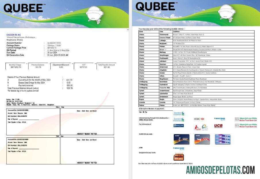realista PAQUISTÃO QUBEE Business Utility Bill Word e modelo PDF